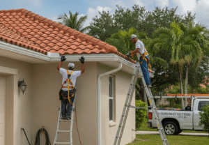 rain gutter installation on a residential roof in Lutz, Florida